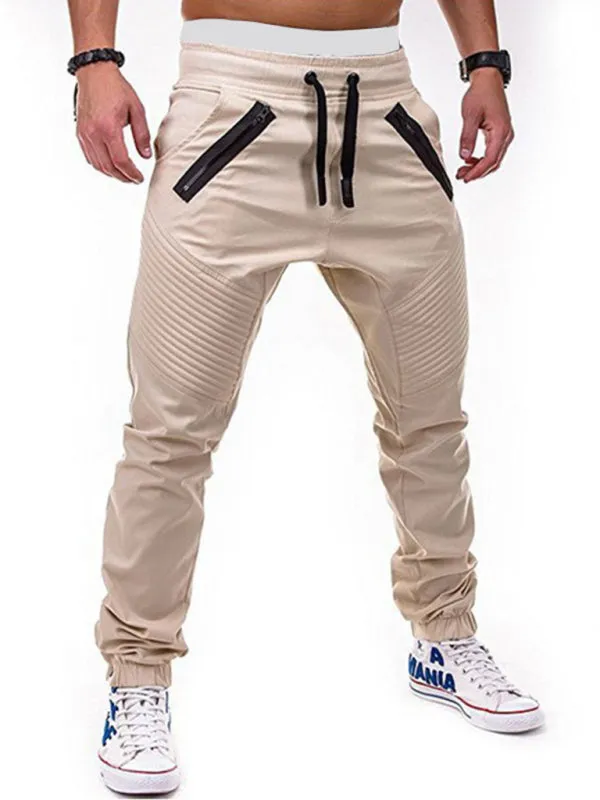 Men's Contrasting color zipped loose-fitting casual pants