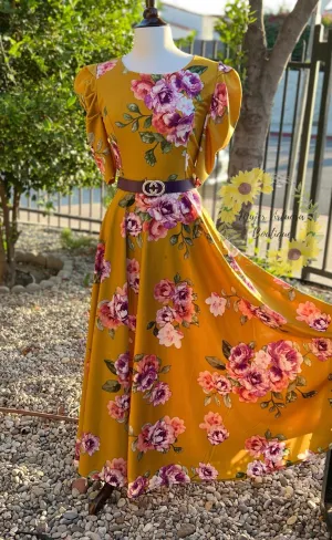 Mustard Maxi Floral Dress “XL”