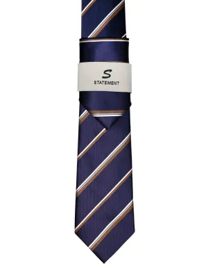 NAVY STRIPE 2 PC TIE & HANKIE SET