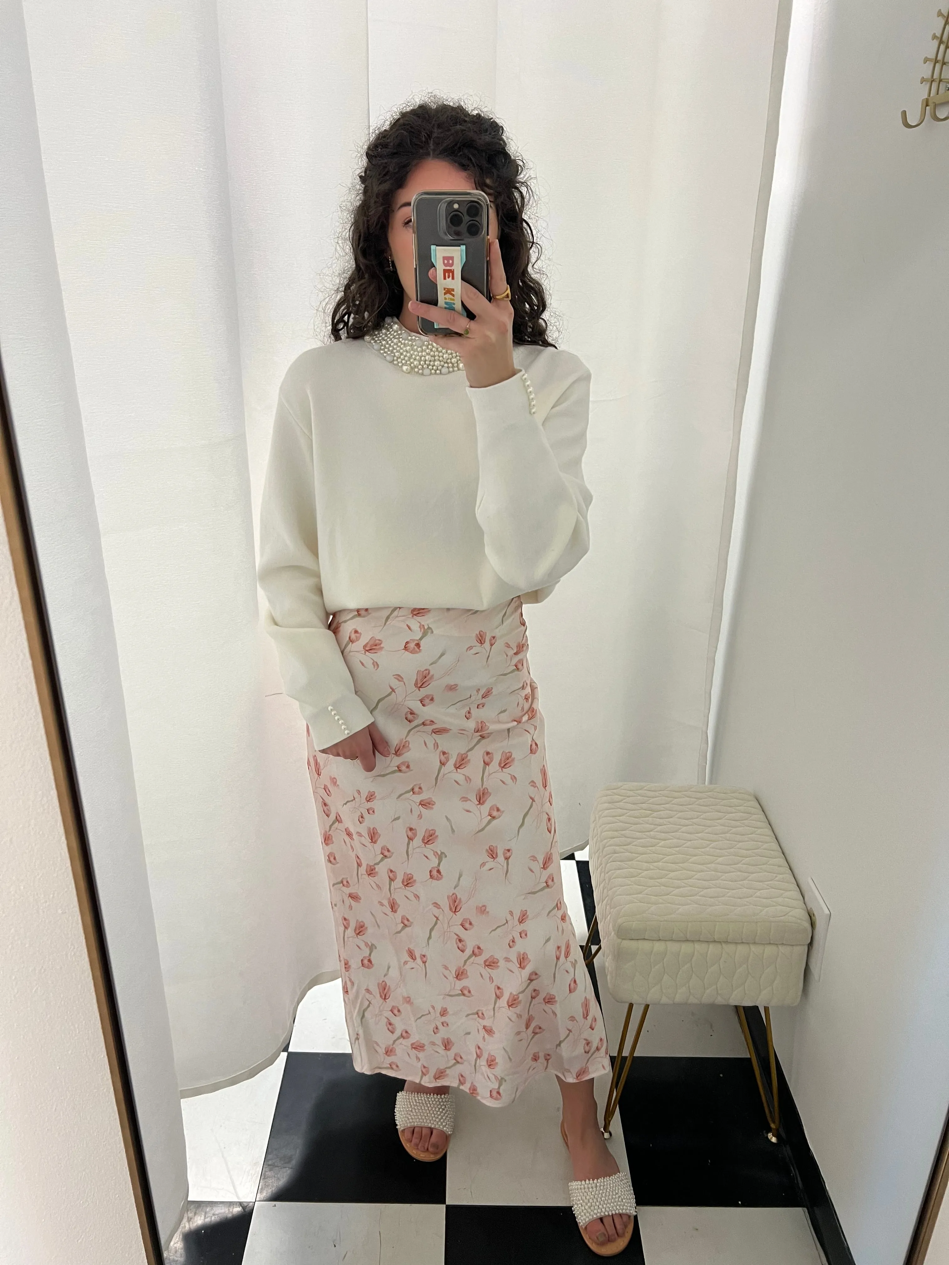 One Of A Kind Blush Floral Satin Maxi Skirt