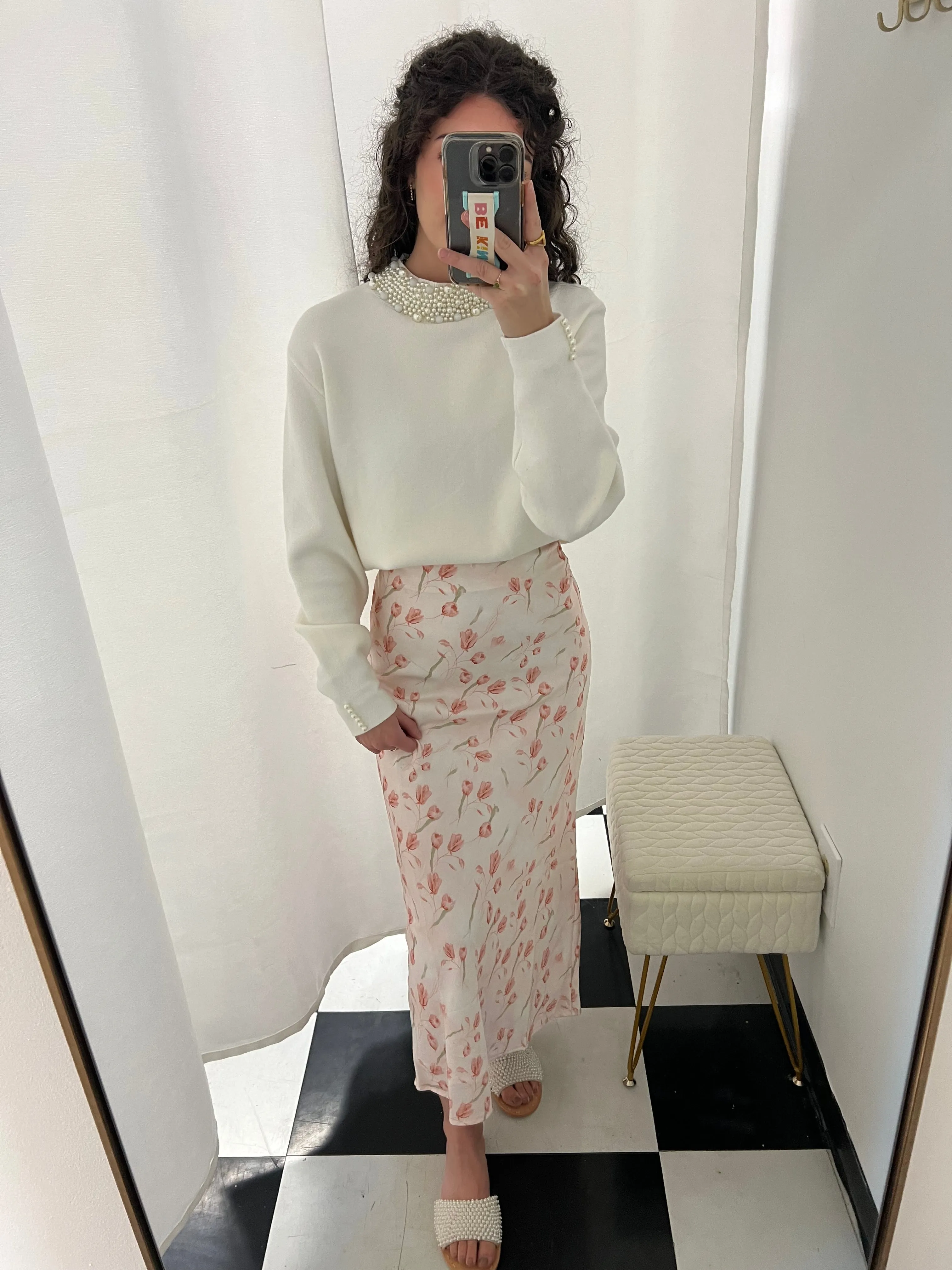 One Of A Kind Blush Floral Satin Maxi Skirt