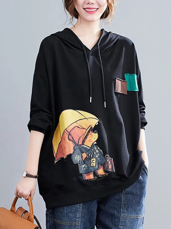 Original Cartoon Printed Drawstring Hoodies