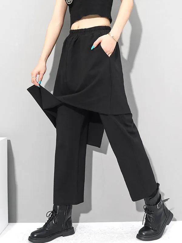 Original Creation Irregularity False Two Solid Color Casual Pants Bottoms