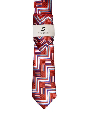 RED GEO 2 PC TIE & HANKIE SET