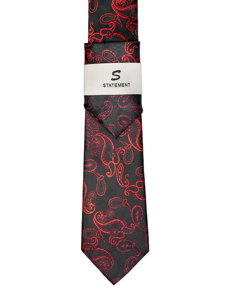 RED PAISLEY 2 PC TIE & HANKIE SET