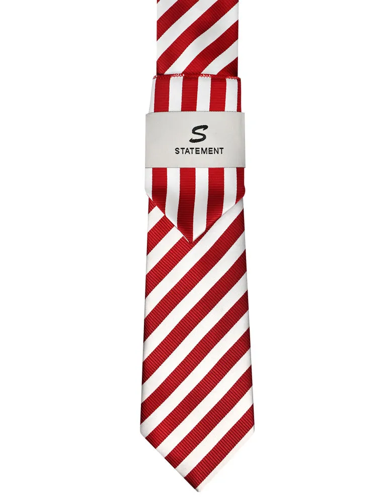 RED STRIPE 2 PC TIE & HANKIE SET