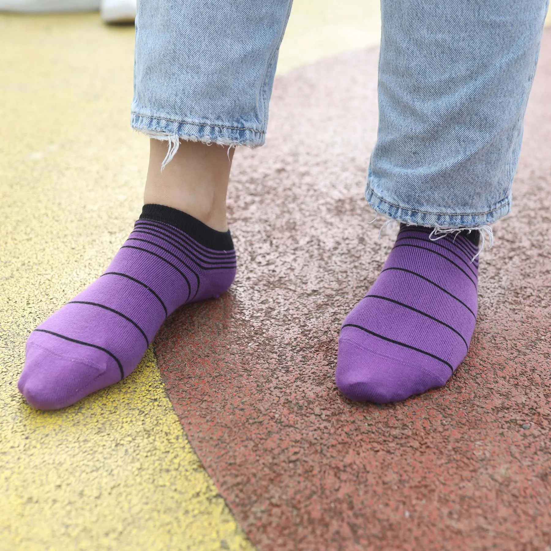 Retro Stripe Women's Trainer Socks - Purple