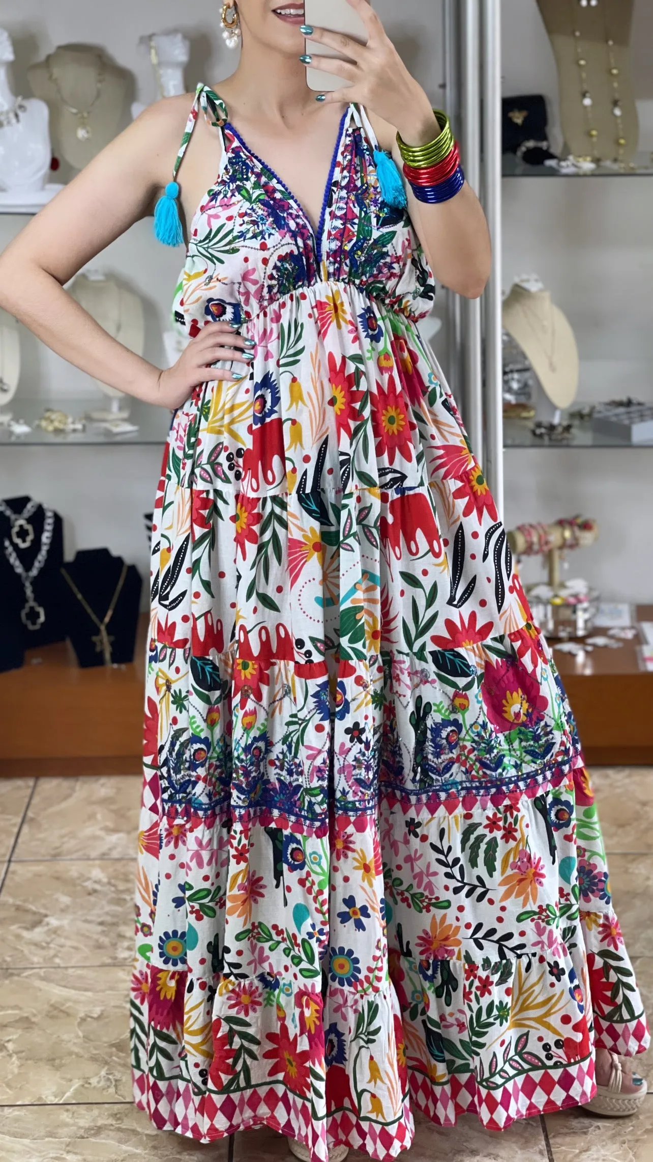 Sequins Floral OS Maxi Dress