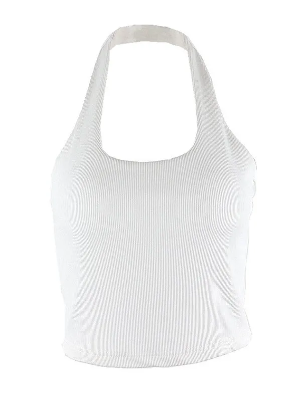 Simple Black&White Casual Sleeveless Halterneck Tanks