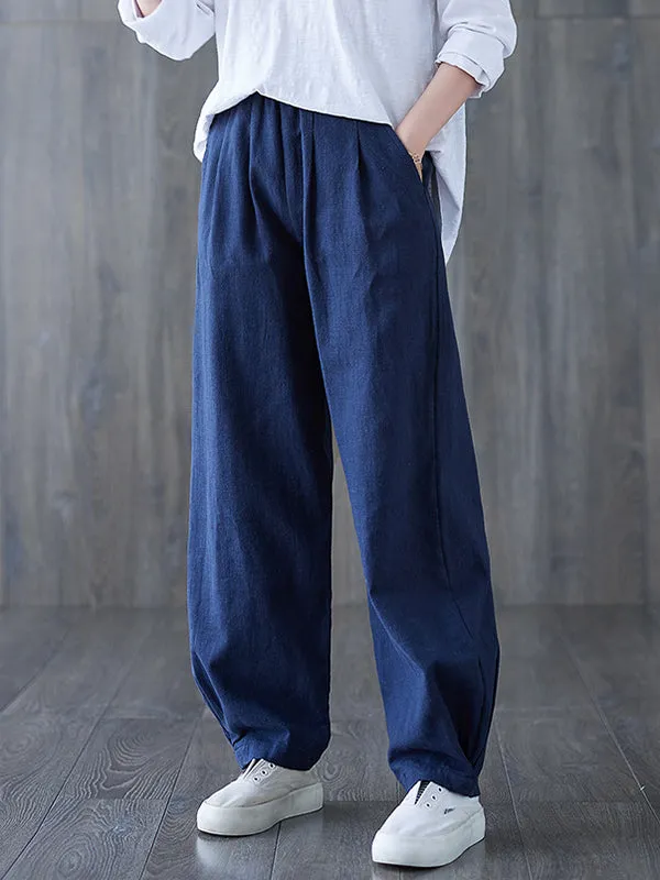 Simple Wide Leg Loose Elasticity Solid Color Casual Pants Bottoms