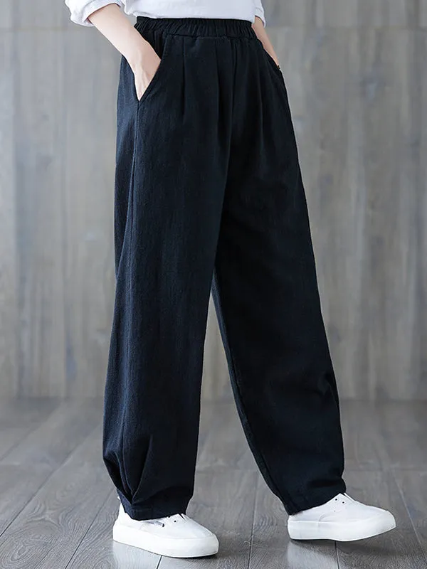 Simple Wide Leg Loose Elasticity Solid Color Casual Pants Bottoms