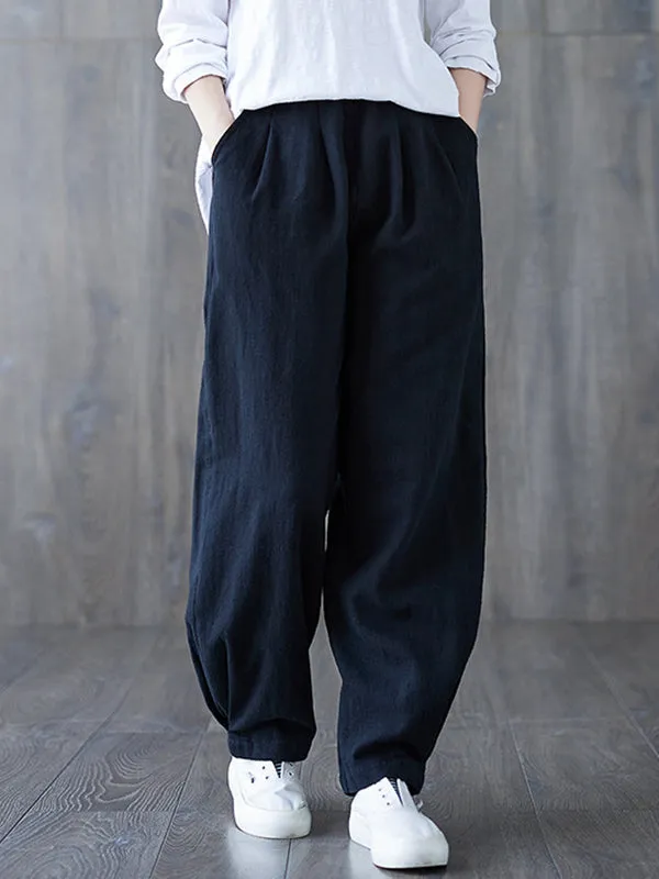 Simple Wide Leg Loose Elasticity Solid Color Casual Pants Bottoms