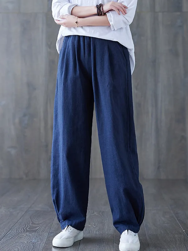 Simple Wide Leg Loose Elasticity Solid Color Casual Pants Bottoms