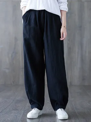 Simple Wide Leg Loose Elasticity Solid Color Casual Pants Bottoms