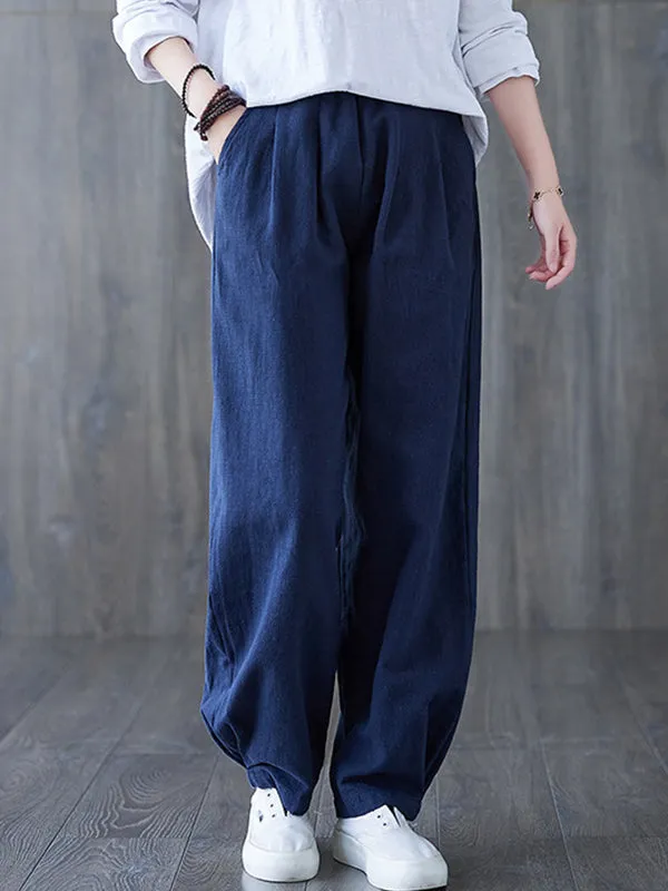 Simple Wide Leg Loose Elasticity Solid Color Casual Pants Bottoms