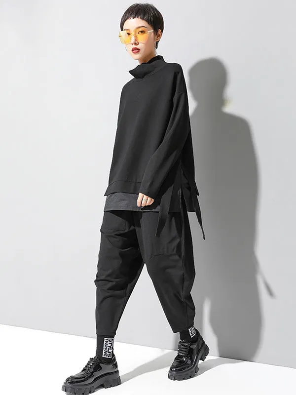 Stylish Black Asymmetric Elasticity Harem Pants