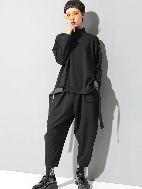 Stylish Black Asymmetric Elasticity Harem Pants