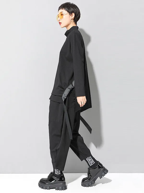 Stylish Black Asymmetric Elasticity Harem Pants