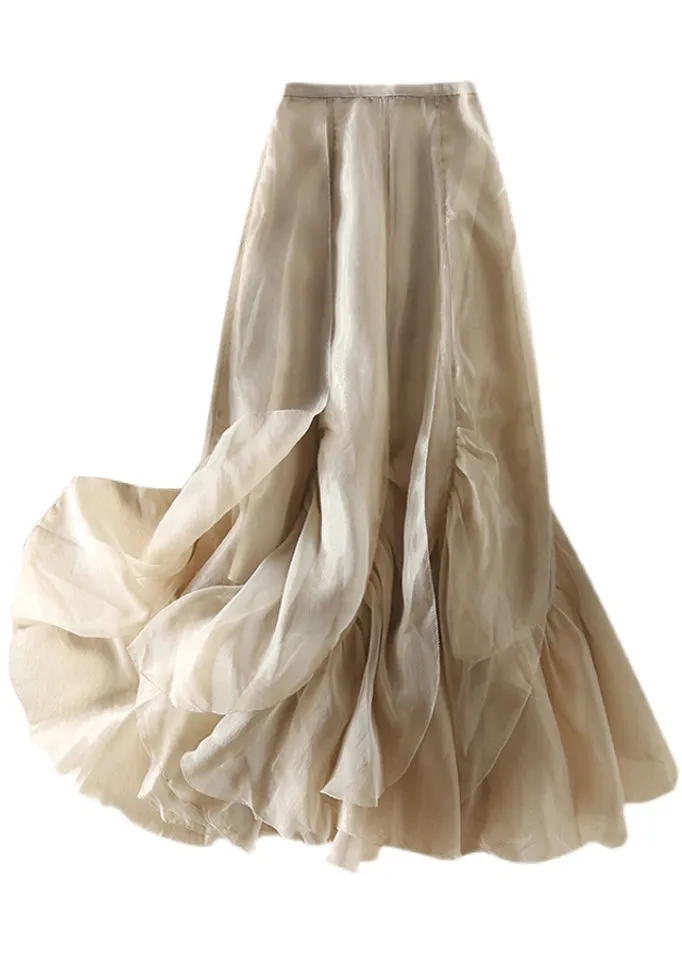 Stylish Champagne Patchwork wrinkled Chiffon Tulle Skirt Spring