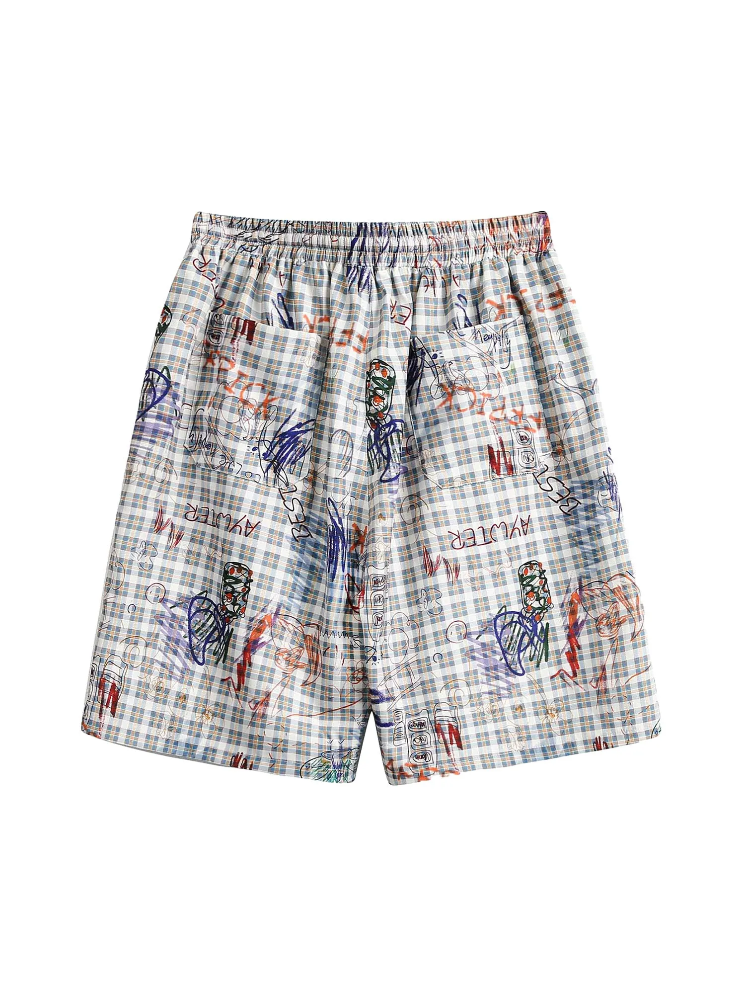 Thesupermade Retro Plaid Graffiti Letters Hip-Hop Shorts