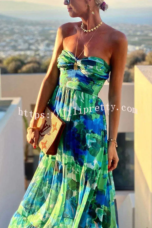 Vacation Colour Palette Floral Twist Bust Off Shoulder Maxi Dress