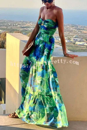 Vacation Colour Palette Floral Twist Bust Off Shoulder Maxi Dress