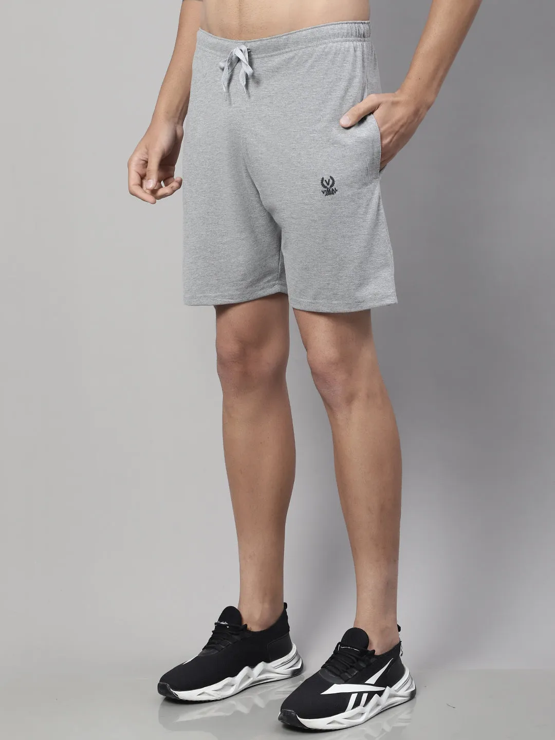 Vimal Jonney Grey Melange Regular fit Cotton Shorts for Men