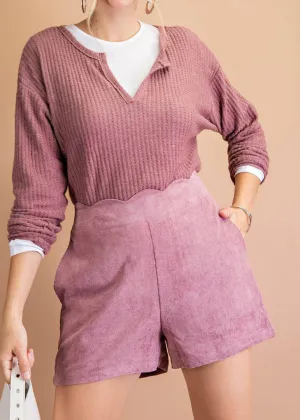 Vintage & Retro Inspired Hi-Rise Scalloped Shorts in Mauve~FINAL SALE