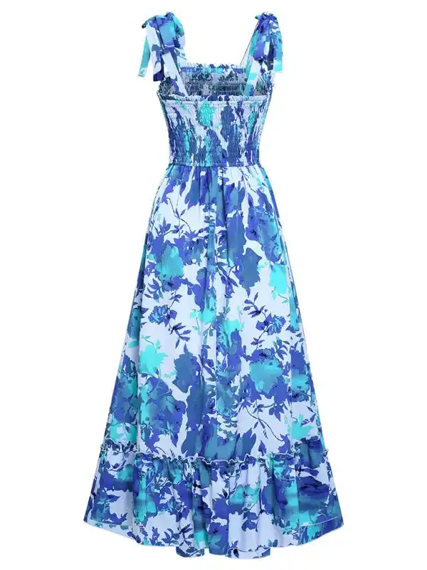 Women’s Casual Printed Waist Sleeveless Strappy Long Dress