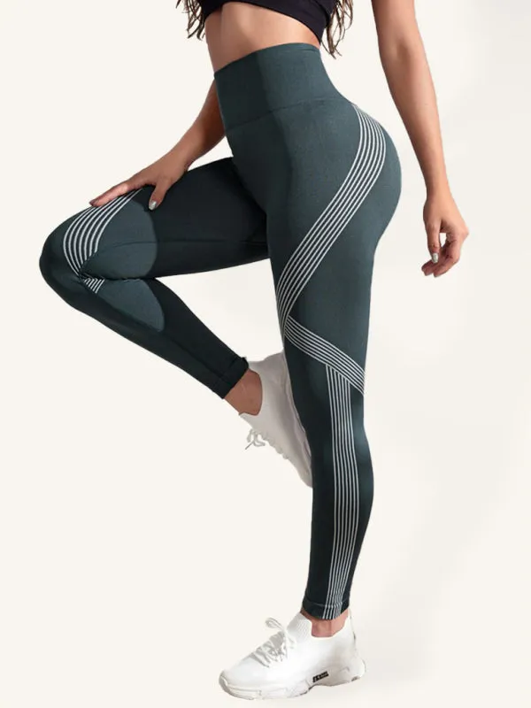 Women's Contrasting Stripe High Waist Seamless Sports Yoga Leggings