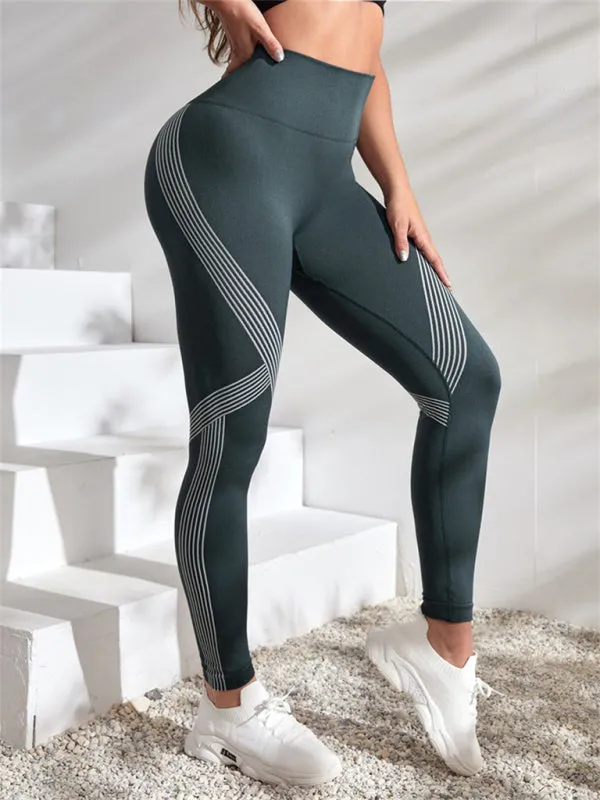 Women's Contrasting Stripe High Waist Seamless Sports Yoga Leggings