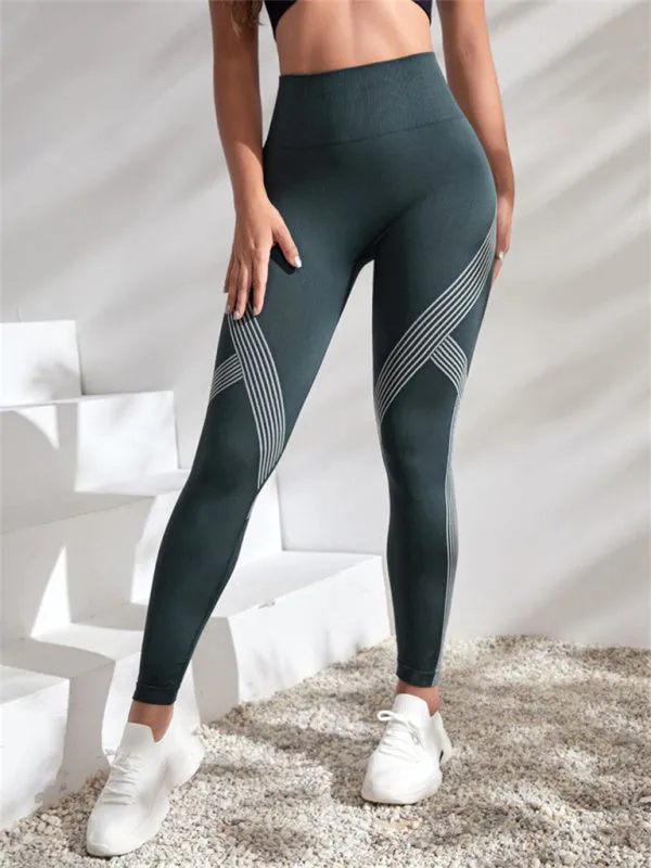 Women's Contrasting Stripe High Waist Seamless Sports Yoga Leggings