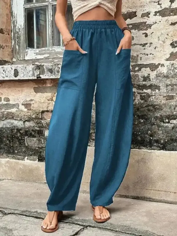 Women’s Pants Solid Color Pocket Women’s Casual Pants Elastic Pants Trousers