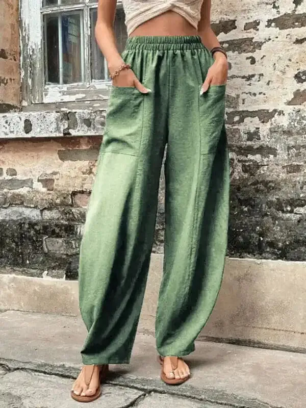 Women’s Pants Solid Color Pocket Women’s Casual Pants Elastic Pants Trousers