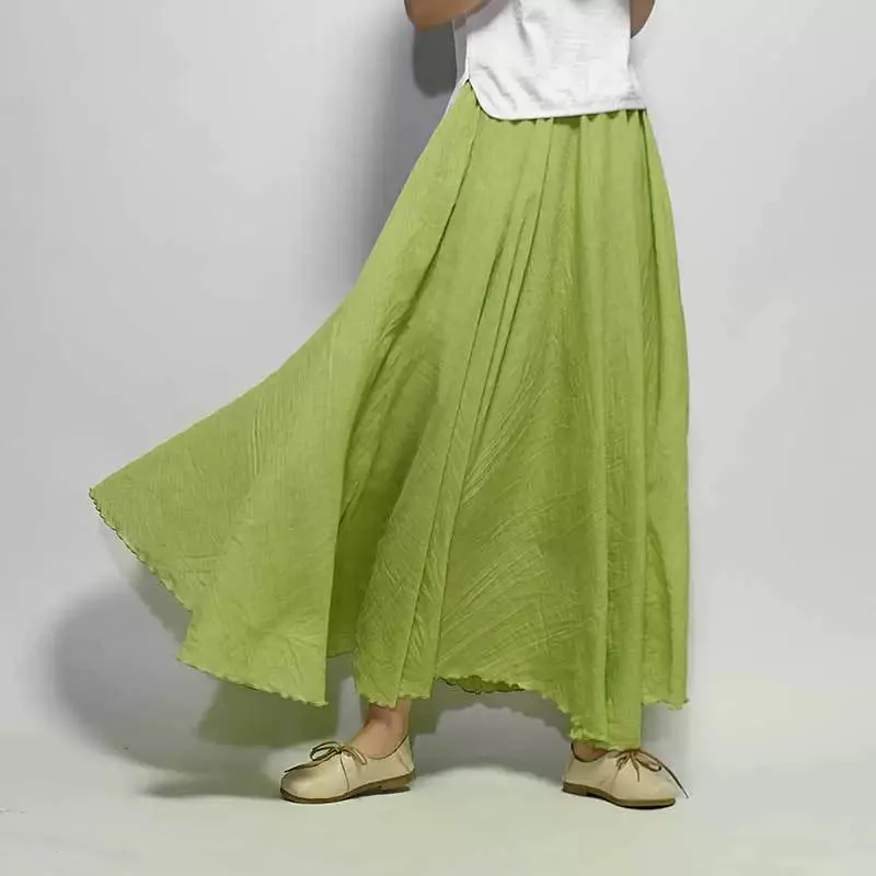 Women's Summer New Arrival Cotton and Linen A-line Skirt - Asymmetrical High Waist, Big Swing, Zen New Chinese Han Style