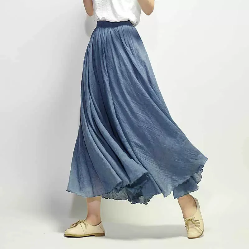 Women's Summer New Arrival Cotton and Linen A-line Skirt - Asymmetrical High Waist, Big Swing, Zen New Chinese Han Style