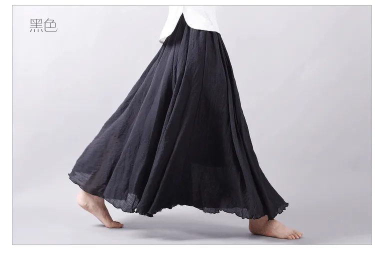 Women's Summer New Arrival Cotton and Linen A-line Skirt - Asymmetrical High Waist, Big Swing, Zen New Chinese Han Style