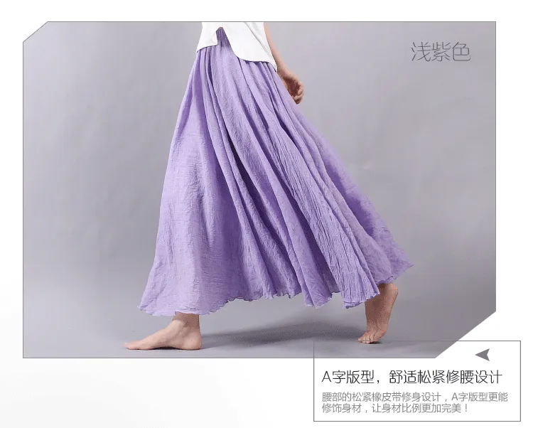 Women's Summer New Arrival Cotton and Linen A-line Skirt - Asymmetrical High Waist, Big Swing, Zen New Chinese Han Style