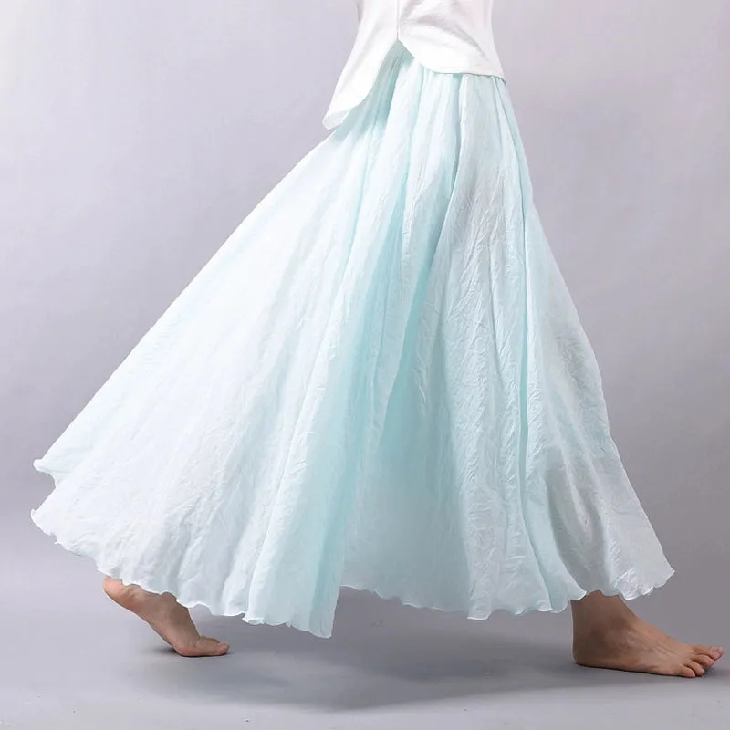 Women's Summer New Arrival Cotton and Linen A-line Skirt - Asymmetrical High Waist, Big Swing, Zen New Chinese Han Style