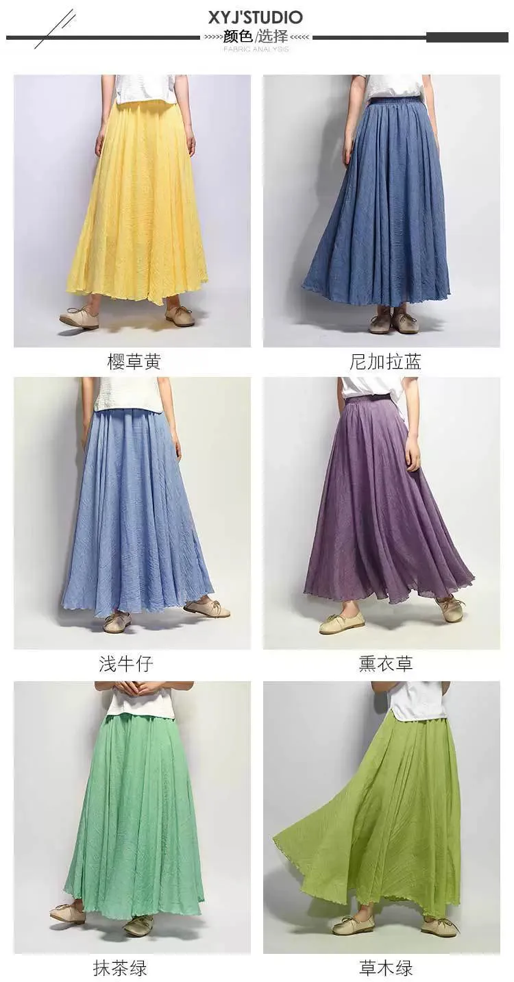 Women's Summer New Arrival Cotton and Linen A-line Skirt - Asymmetrical High Waist, Big Swing, Zen New Chinese Han Style