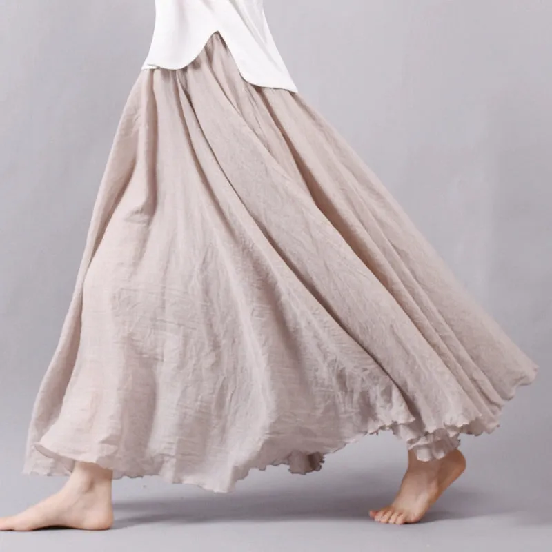 Women's Summer New Arrival Cotton and Linen A-line Skirt - Asymmetrical High Waist, Big Swing, Zen New Chinese Han Style