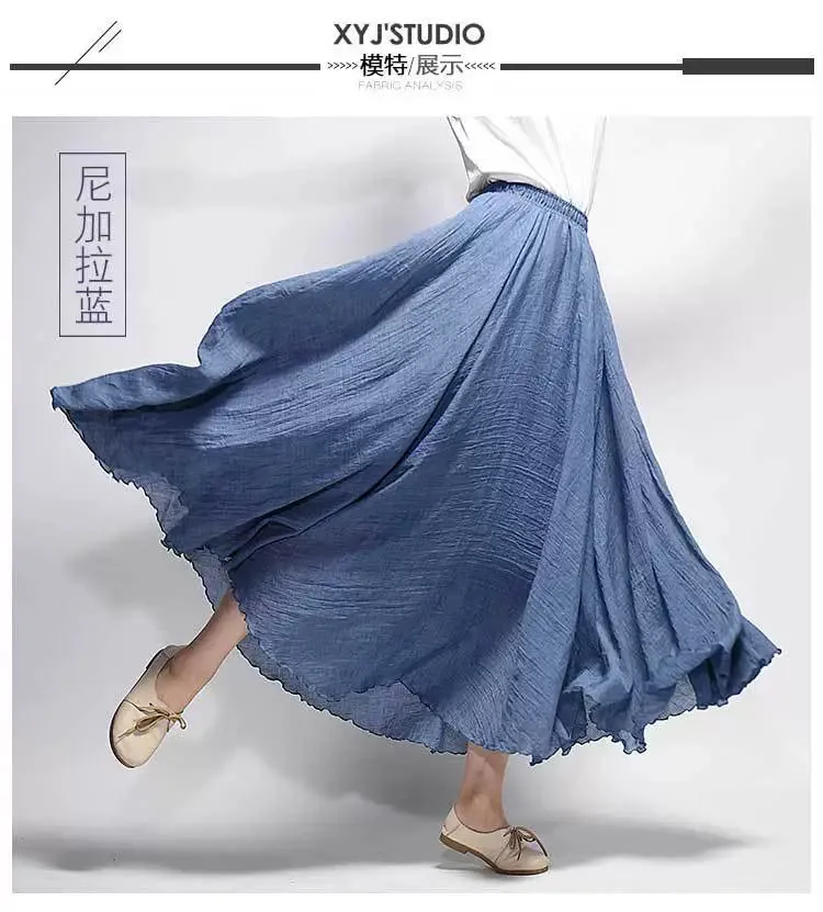 Women's Summer New Arrival Cotton and Linen A-line Skirt - Asymmetrical High Waist, Big Swing, Zen New Chinese Han Style