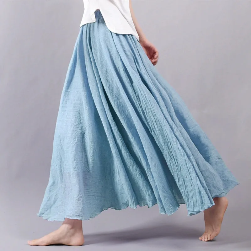 Women's Summer New Arrival Cotton and Linen A-line Skirt - Asymmetrical High Waist, Big Swing, Zen New Chinese Han Style