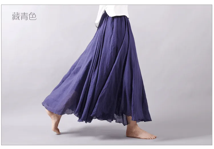 Women's Summer New Arrival Cotton and Linen A-line Skirt - Asymmetrical High Waist, Big Swing, Zen New Chinese Han Style