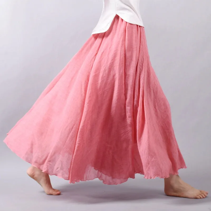 Women's Summer New Arrival Cotton and Linen A-line Skirt - Asymmetrical High Waist, Big Swing, Zen New Chinese Han Style