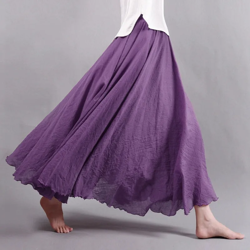 Women's Summer New Arrival Cotton and Linen A-line Skirt - Asymmetrical High Waist, Big Swing, Zen New Chinese Han Style