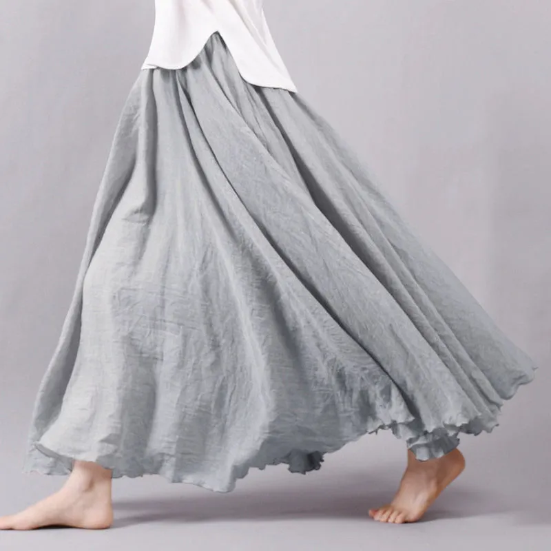 Women's Summer New Arrival Cotton and Linen A-line Skirt - Asymmetrical High Waist, Big Swing, Zen New Chinese Han Style