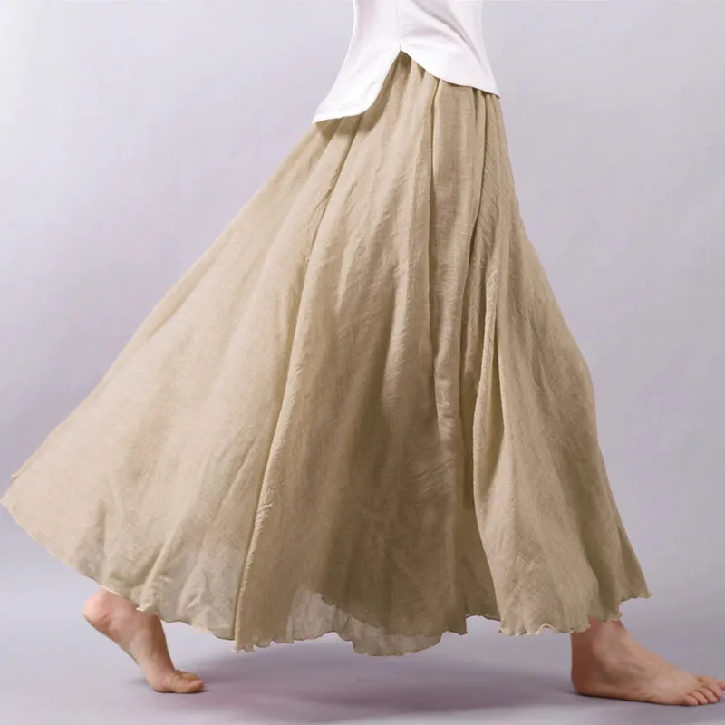 Women's Summer New Arrival Cotton and Linen A-line Skirt - Asymmetrical High Waist, Big Swing, Zen New Chinese Han Style