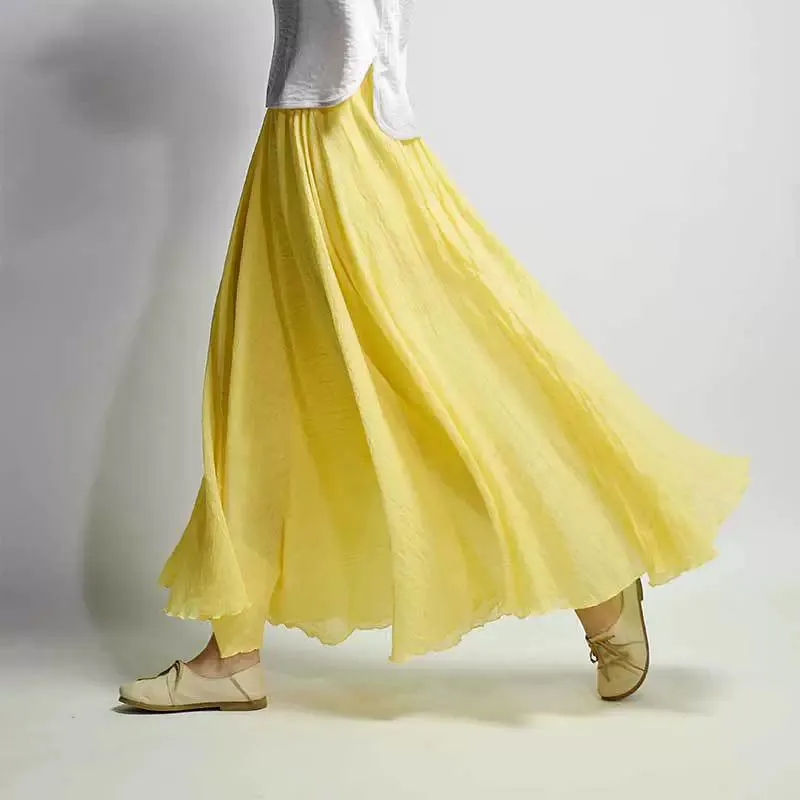 Women's Summer New Arrival Cotton and Linen A-line Skirt - Asymmetrical High Waist, Big Swing, Zen New Chinese Han Style