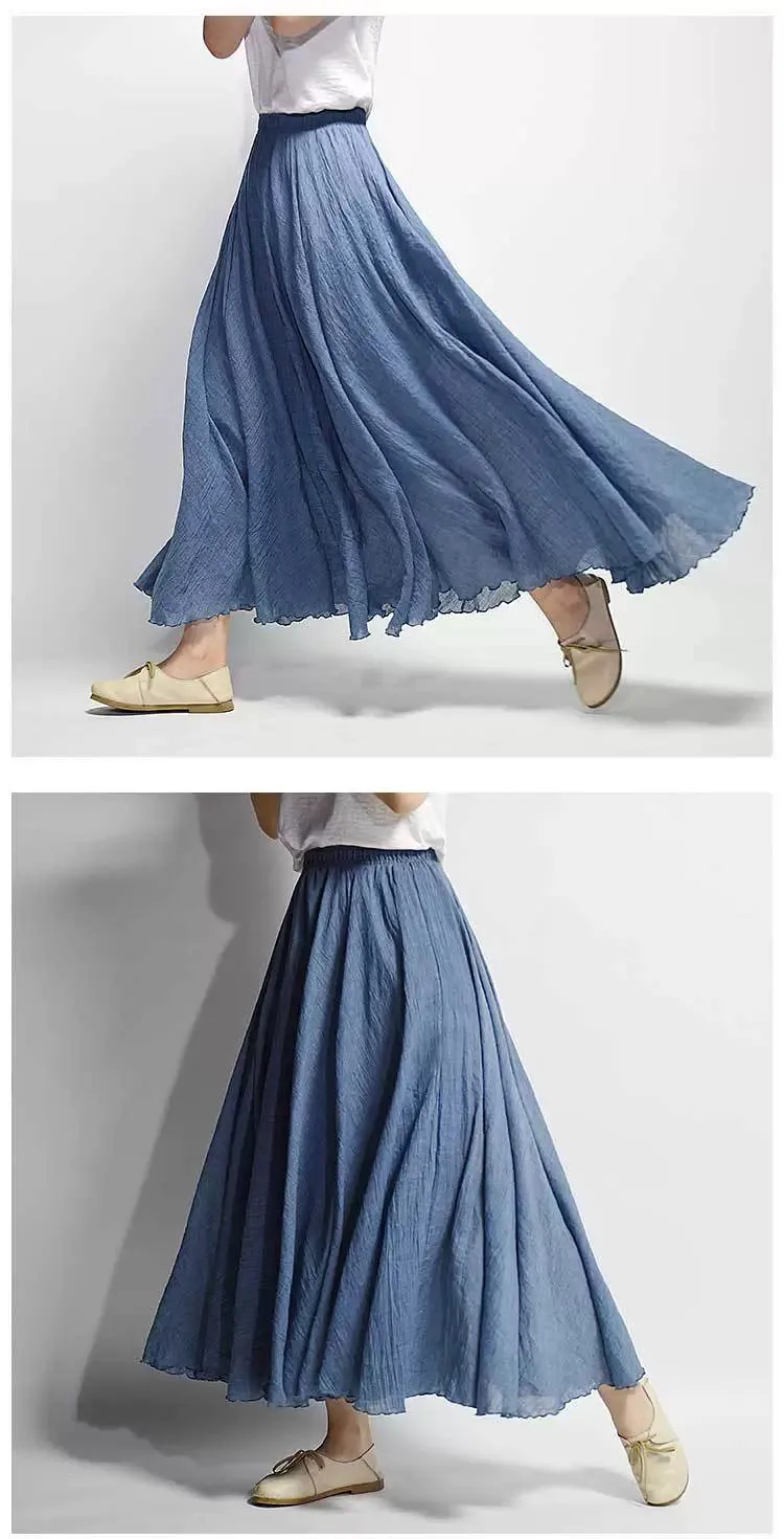 Women's Summer New Arrival Cotton and Linen A-line Skirt - Asymmetrical High Waist, Big Swing, Zen New Chinese Han Style